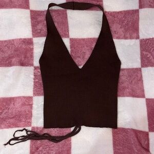 Active USA Chocolate Brown Halter Crop Top
